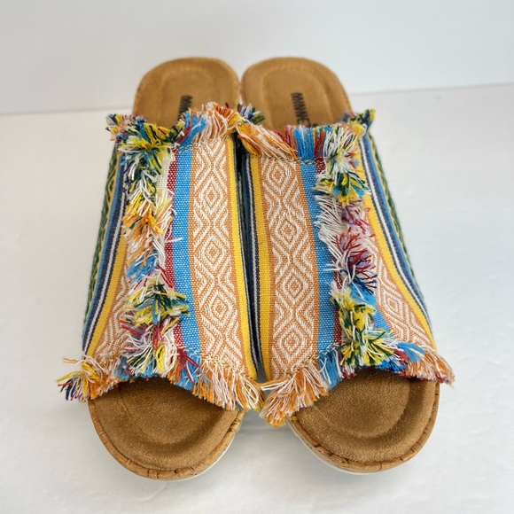 Minnetonka Womens York Cortez Aztec Peep Toe Platform Wedge Sandals Sz 7 Cute! - Picture 7 of 11